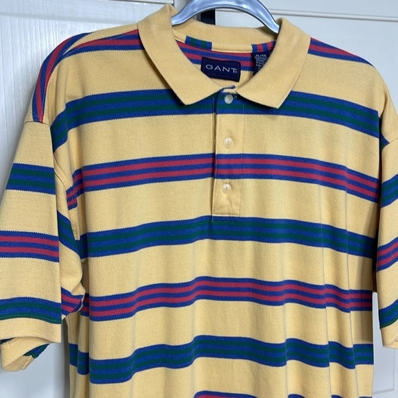 GANT Mens Striped Heavy Washed Polo Shirt Yellow Size XL Preppy - Picture 2 of 11